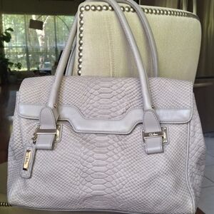 Cole Haan Elegant Snake-Embossed Satchel in Light Gray
